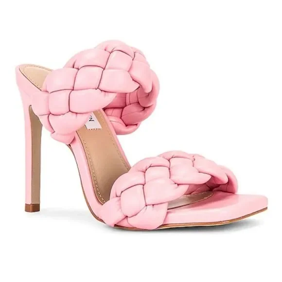 STEVE MADDEN KENLEY PINK BRAIDED SANDAL HEEL - Picture 3 of 6
